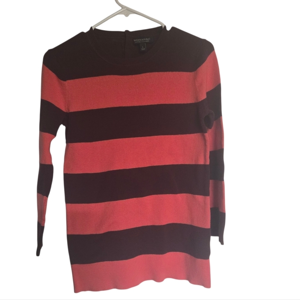 Banana Republic Womens Cotton Cashmere Striped Pink Sweater Size Large